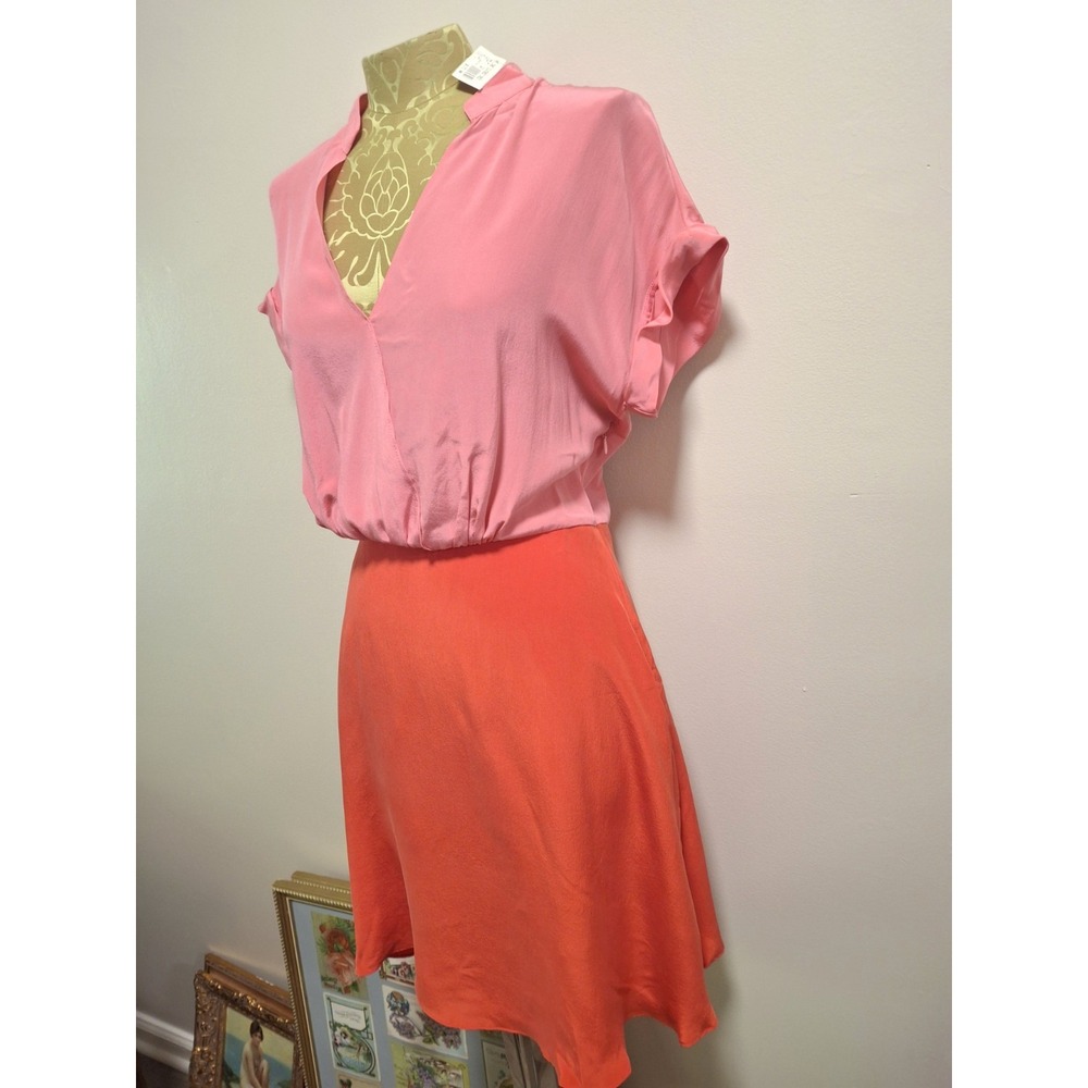 Jenny Han Silk Pink Red Colorblock Dress Women's Medium Beautiful